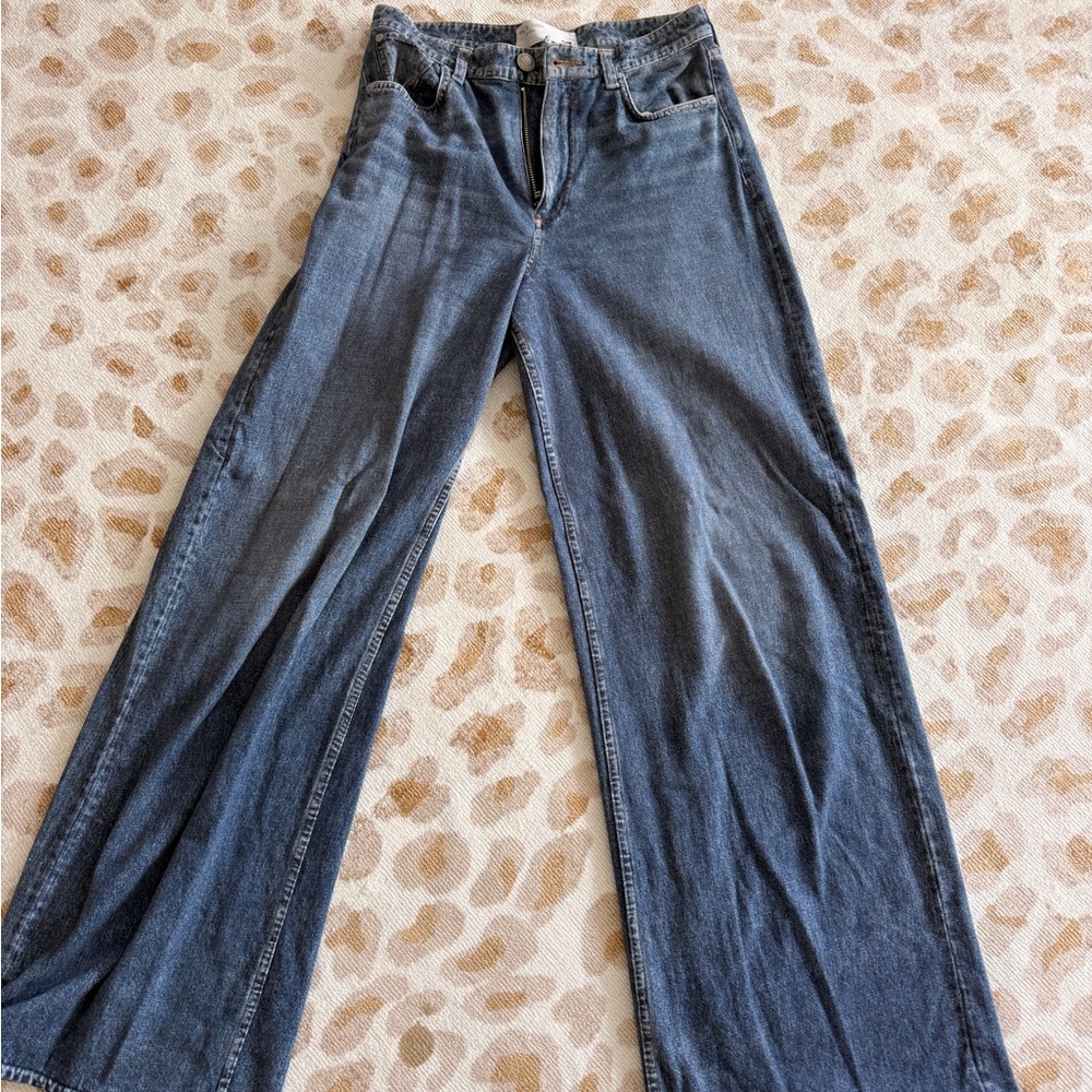 rag & bone Wide-Leg Flare Jeans in Dark Blue Wash